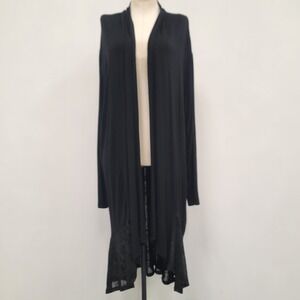 La Vanya Womens Velvet Burnout Open Front Duster Cardigan Size 2X Black Witchy